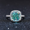 Exquisite Halo Cushion Cut Cyan Blue Sterling Silver Engagement Ring