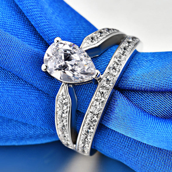 1.5ct Pear Cut 18K White Gold Plated Wedding Ring Set