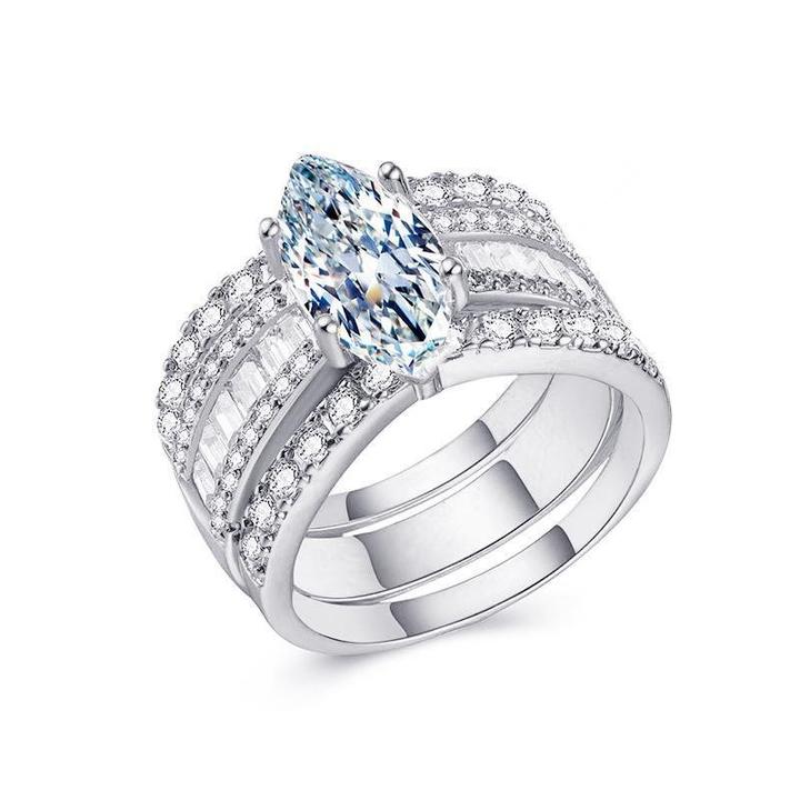 925 Marquise Cut Three Band Ring Set