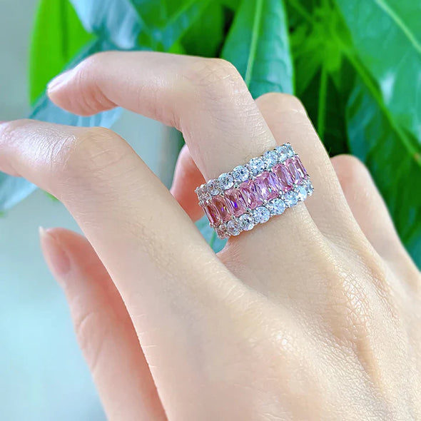 Gorgeous Pink Tripe Row Wedding Band