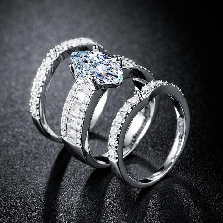 925 Marquise Cut Three Band Ring Set