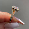 Luxurious Golden Tone Halo Emerald Cut Split Shank Engagement Ring