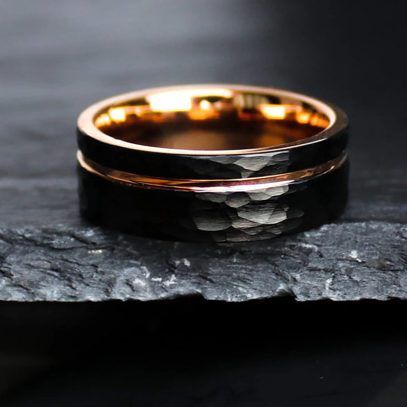 Hammered Black and Rose Gold Men's Band