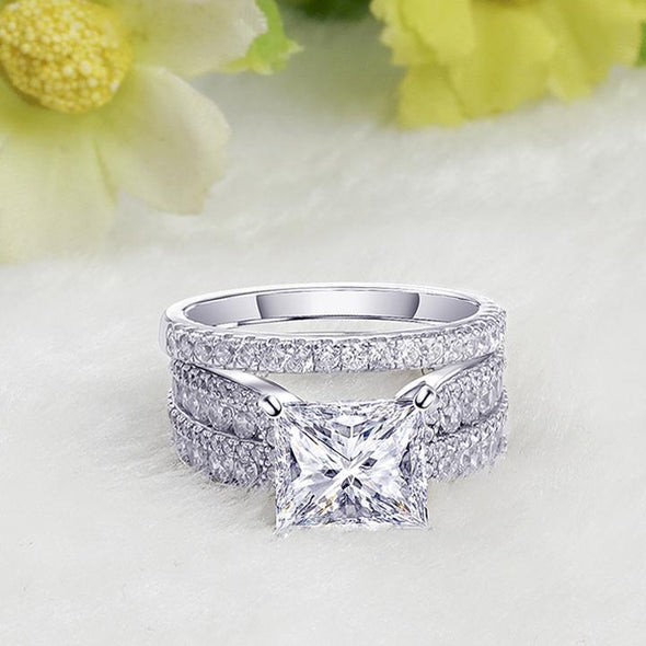 Princess Cut Sterling Silver Bridal Set