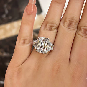 Stunning Emerald Cut Three Stone Sterling Silver Engagement Ring