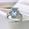 Emerald Cut Sky Blue Gemstone Three Stone Sterling Silver Engagement Ring