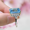 Emerald Cut Sky Blue Gemstone Three Stone Sterling Silver Engagement Ring