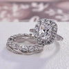 3PC Halo Cushion Cut Sterling Silver Wedding Bridal Set