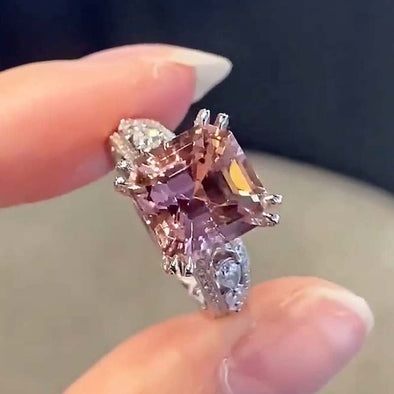 Morganite Pink Asscher Cut Sterling Silver Engagement Ring