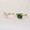 Luxurious Golden Tone Cushion Cut Emerald Green Bridal Set Sterling Silver