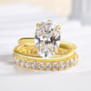 Luxurious 3PC Golden Tone Oval Cut Wedding Bridal Set In Sterling Silver