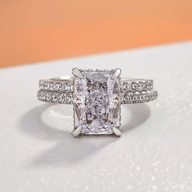 2PCS Radiant Cut Engagement Ring Set In Sterling Silver