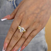 Luxurious 3PC Golden Tone Oval Cut Wedding Bridal Set In Sterling Silver