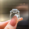 Stunning Emerald Cut Three Stone Sterling Silver Engagement Ring