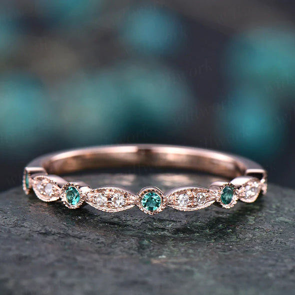 White & Paraiba Tourmaline Half Eternity Stackable Wedding Band