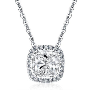 2.0ct Halo Cushion Cut Pendant Necklace