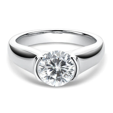 Round 7.5mm Moissanite Silver Plated 18k White Gold Engagement Ring