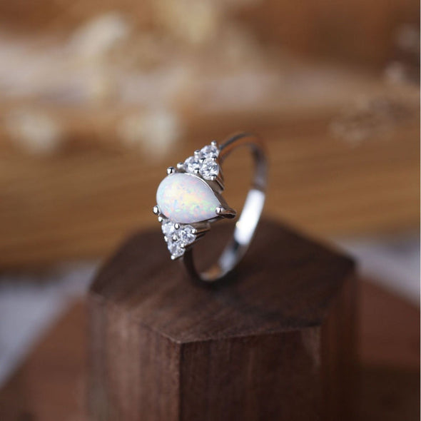 Oval Shape Opal Sterling Silver Engagement Ring