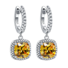 Birthstone Cushion Cut Halo Sterling Silver Drop Earrings