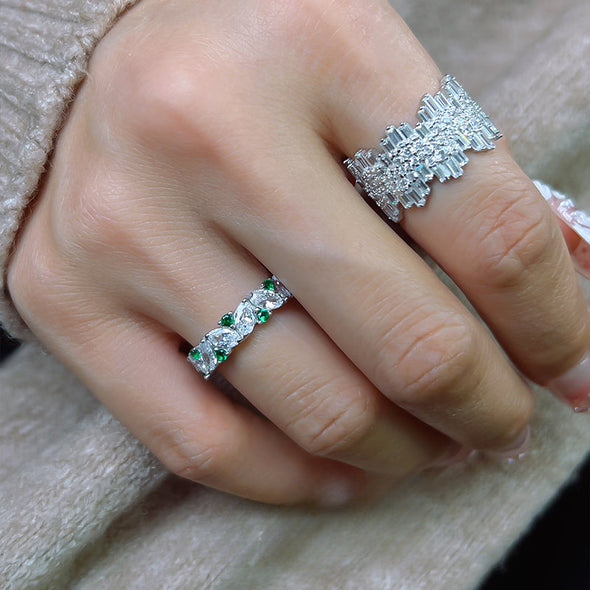 Vintage Design White And Blue Sterling Silver Wedding Band