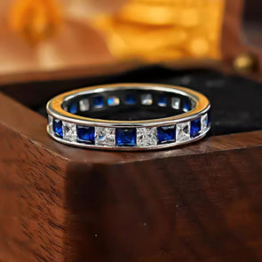 Sparkling Two Tone Design Paved Sterling Silver Wedding Band