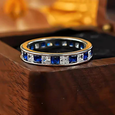 Sparkling Two Tone Design Paved Sterling Silver Wedding Band