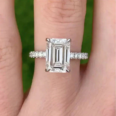 Classic Emerald Cut Engagement Ring In Sliver Tone