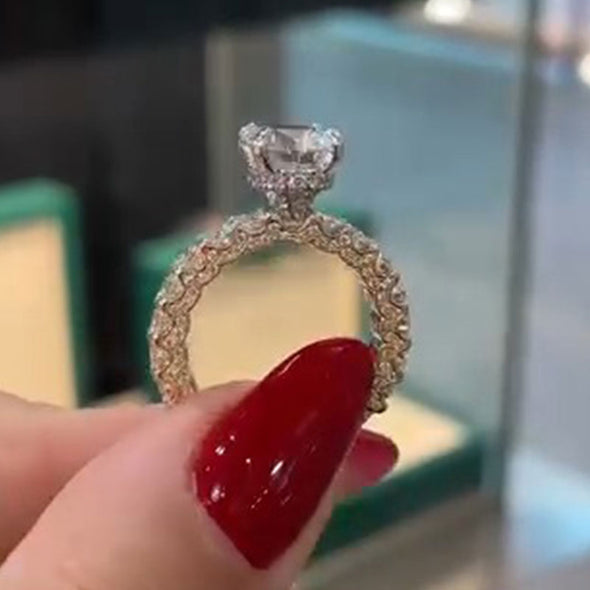Stunning Round Cut Two Tone Sterling Silver Engagement Ring