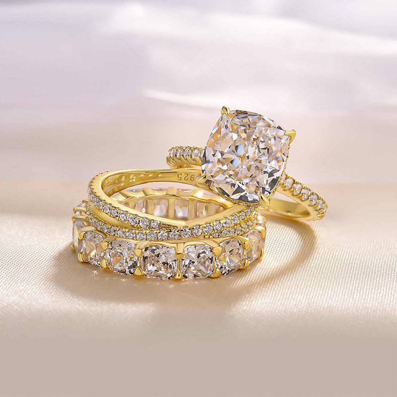3PCS Golden Tone Cushion Cut Ring Set