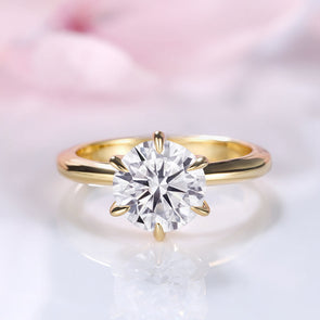 2.0 CT Classic Golden Tone Round Cut Moissanite Sterling Silver Engagement Ring