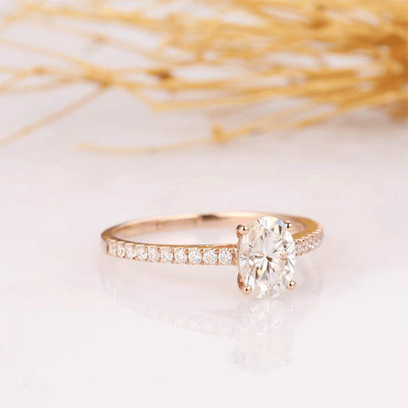 Rose Gold Oval Cut Sterling Silver Engagement Ring