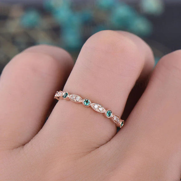 White & Paraiba Tourmaline Half Eternity Stackable Wedding Band