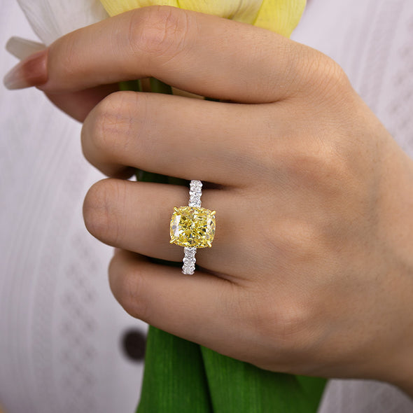 Two-tone Cushion Cut Yellow Gemstone Sterling Silver Engagement Ring