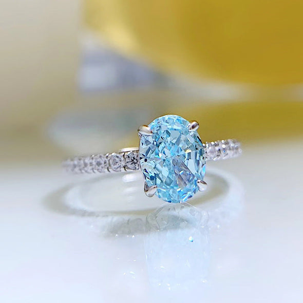 Aquamarine Oval Cut Sterling Silver Engagement Ring