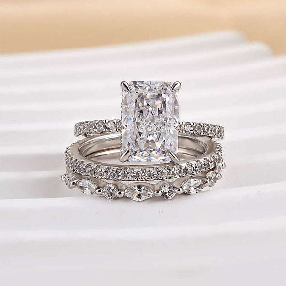 Noble Radiant Cut 3PC Wedding Bridal Set in Sterling Silver