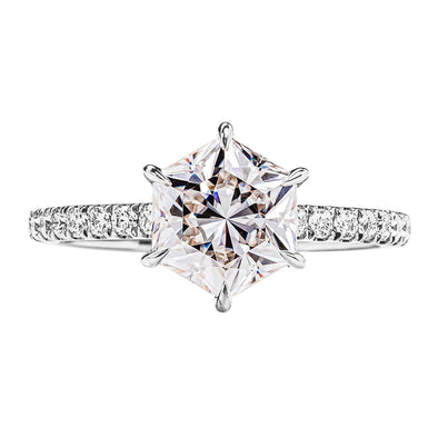 Luxury 7mm Hexagonal D Color Moissanite Engagement Ring