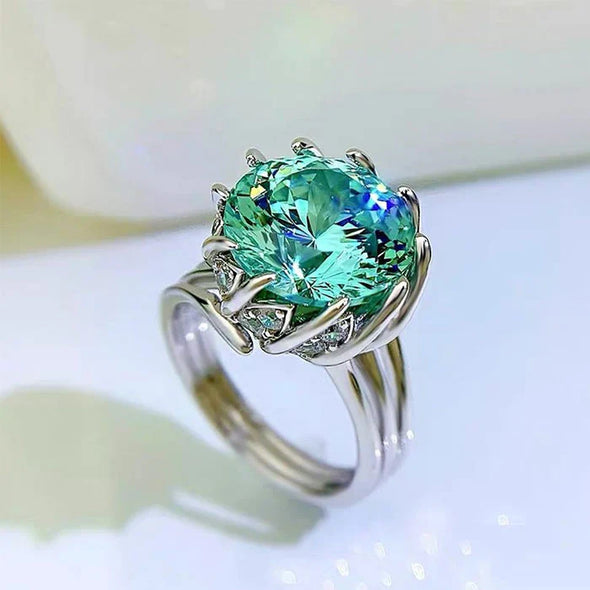 Unique Design Green Sterling Silver Engagement Ring