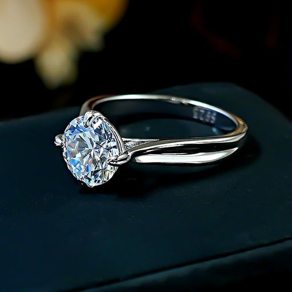 Classic Round Cut 4 Prong in Sterling Silver Engagement Ring