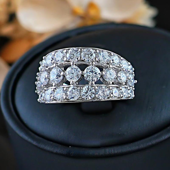 Stunning 3 Rows Sterling Silver Women's Wedding Band