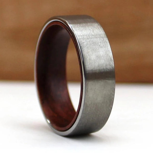 Tungsten and Redwood Band Ring