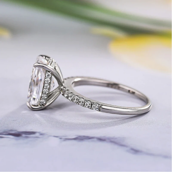 2PCS Radiant Cut Ring With Baguette Band Bridal Set in Sterling Silver