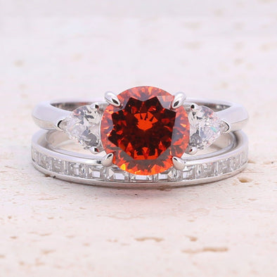 2.0ct Round Cut Red Gemstone Wedding Set in Sterling Silver