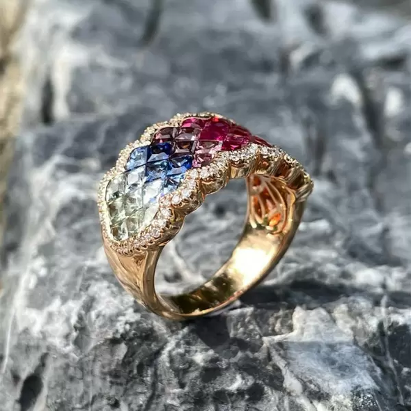 3.6ctw Princess Cut Rainbow Sapphire Band Ring