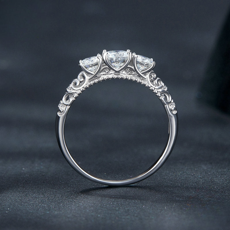 Stunning Three Stone Moissanite Sterling Silver Band