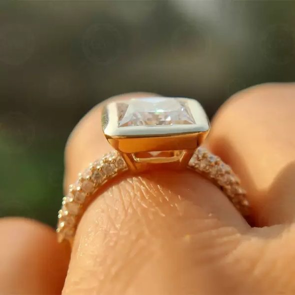 3ctw Princess Cut White Sapphire Profile Bezel Set Solitaire Ring