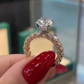 Stunning Round Cut Two Tone Sterling Silver Engagement Ring