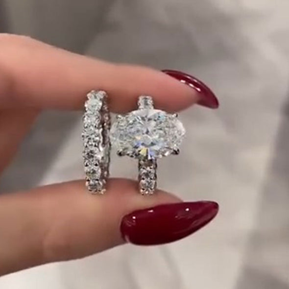 Gorgeous 2 Pcs Oval Cut Sterling Silver Bridal Set