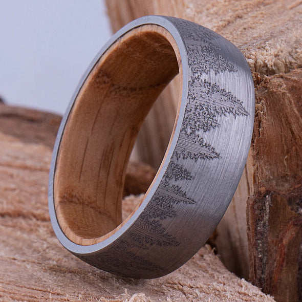 Forest Tungsten Men's Ring with Whiskey Barrel