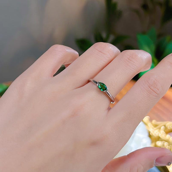 Simple Vintage Green Oval Cut Sterling Silver Engagement Ring