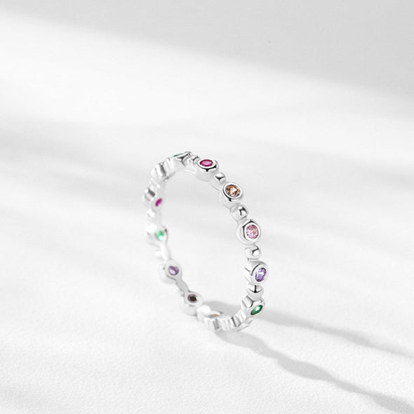 Simple Rainbow Round Cut Sterling Silver Wedding Band